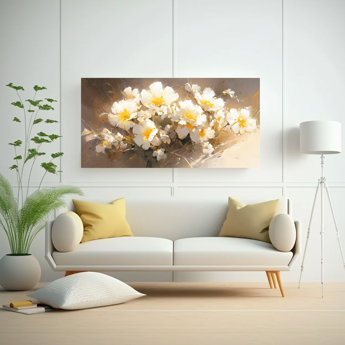 GENERICO - Cuadro Lienzo Tela Innovador Amarillo Y Blanco 80x40 Cm