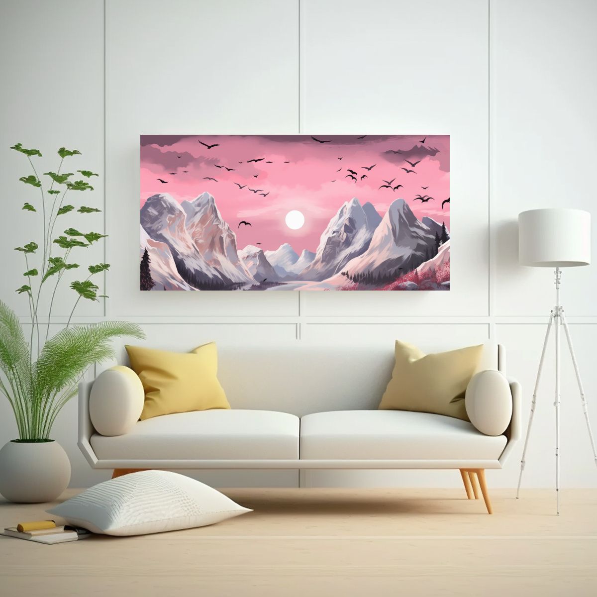 GENERICO - Pintura De Pared Con Montaña Y Aves En Estilo 60x30 Cm