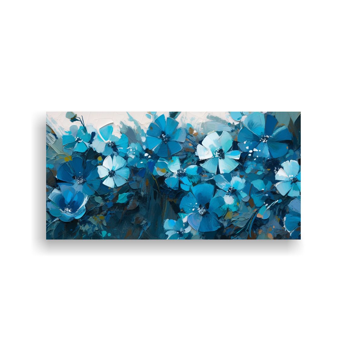 GENERICO - Lienzo Temática Turquesa Y Azul Flores En 100x50 Cm.