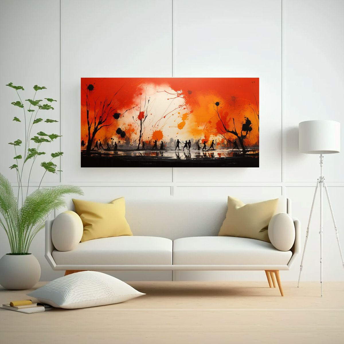 GENERICO - Cuadro Vintage Abstracto En Amarillo Rojo Y Negro 60x30 Cm