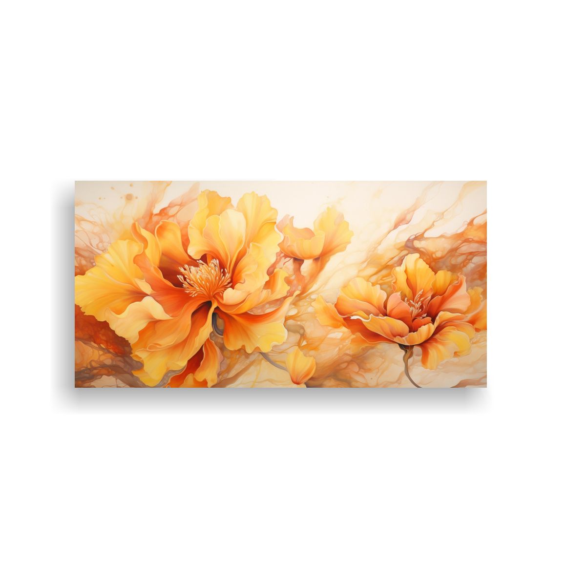 GENERICO - Pintura Abstracta De Flores En Colores Naranja Y 100x50 Cm.