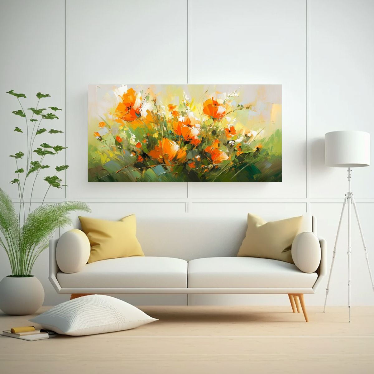 GENERICO - Pintura Horizontal De Flores En Colores Verde Y 80x40 Cm