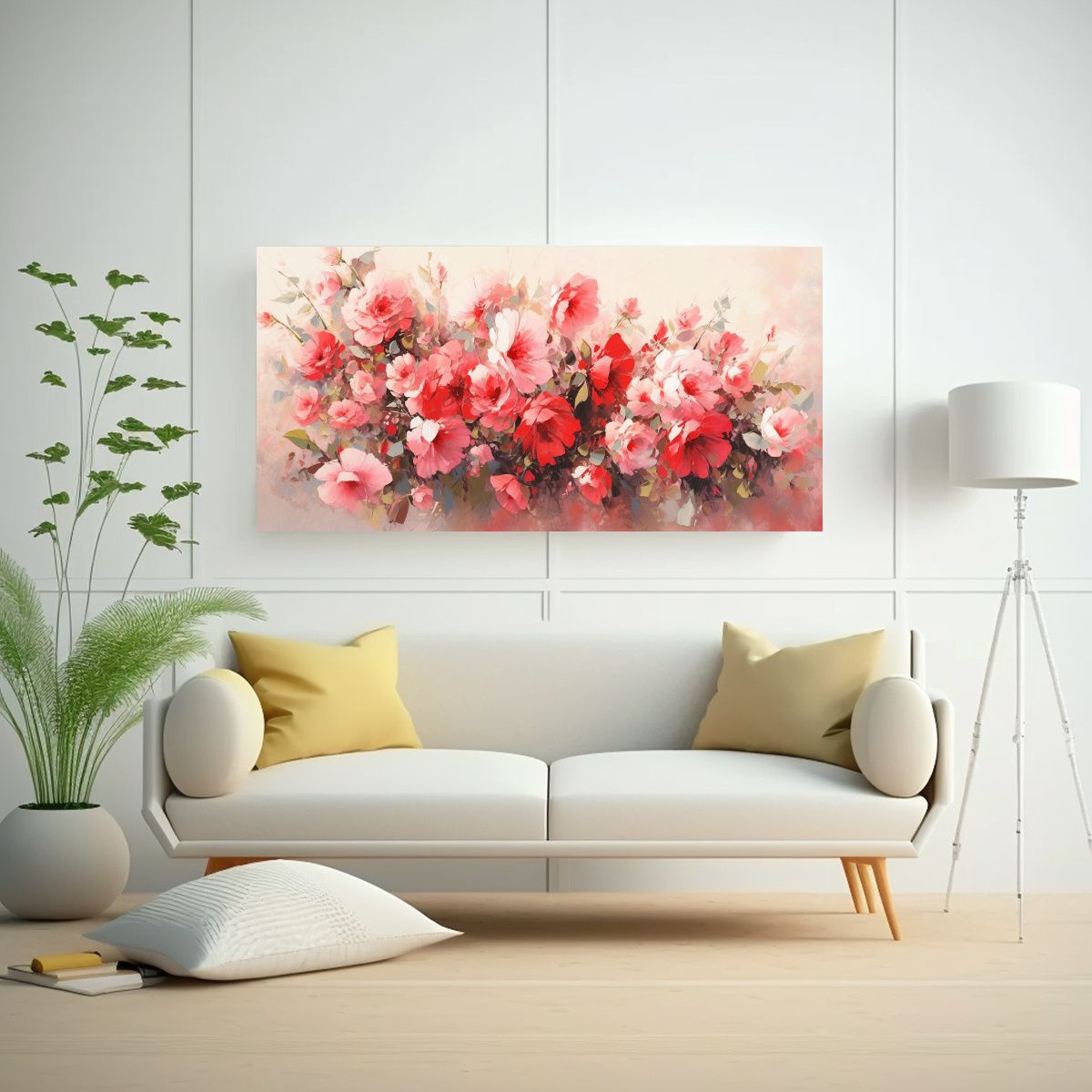 GENERICO - Pintura En Bastidor Horizontal Con Flores Rojas Y 60x30 Cm