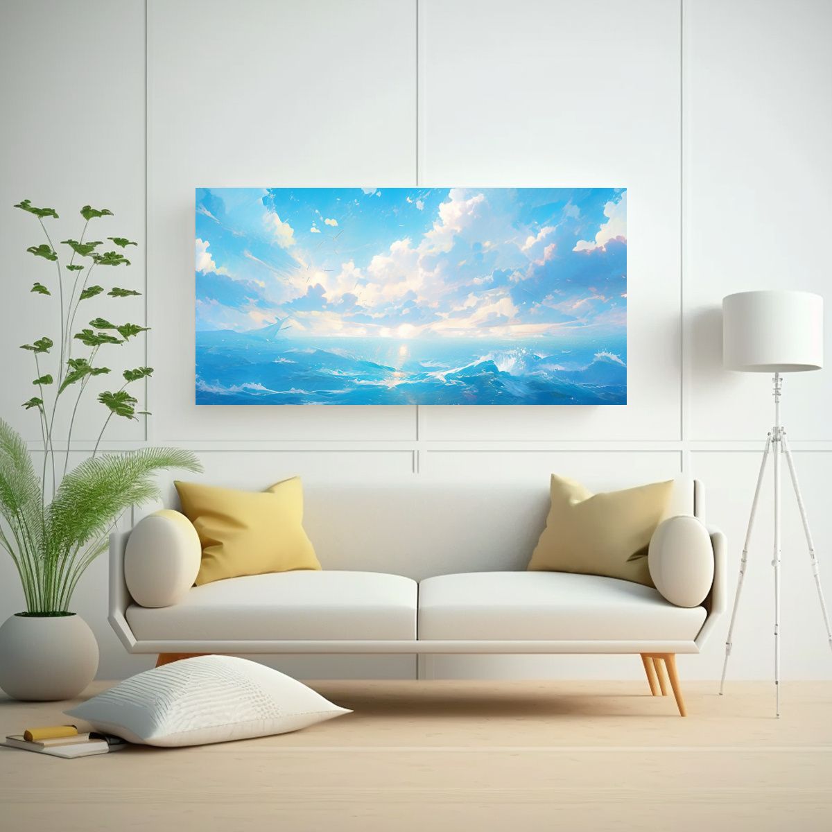 GENERICO - Cuadro Abstracto Tonos Azules Mar Y Cielo 80x40 Cm