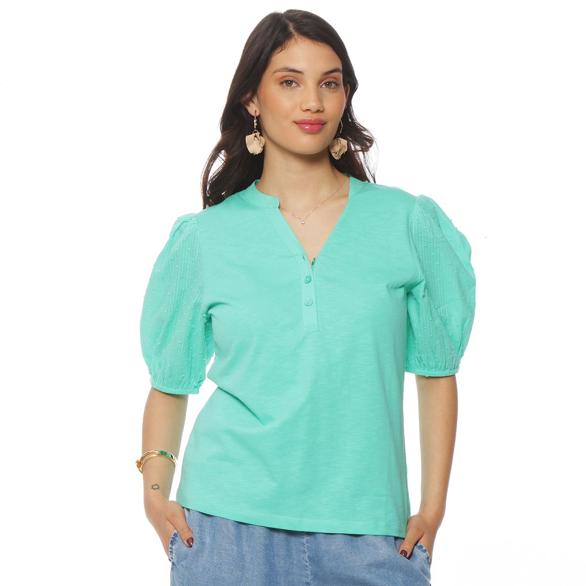 WADOS - POLERA MANGA CORTA ABOTONADA EN DELANTERO ESCOTE V