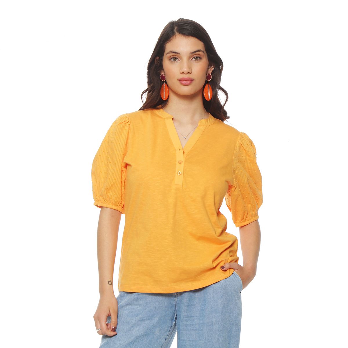 WADOS - POLERA MANGA CORTA ABOTONADA EN DELANTERO ESCOTE V