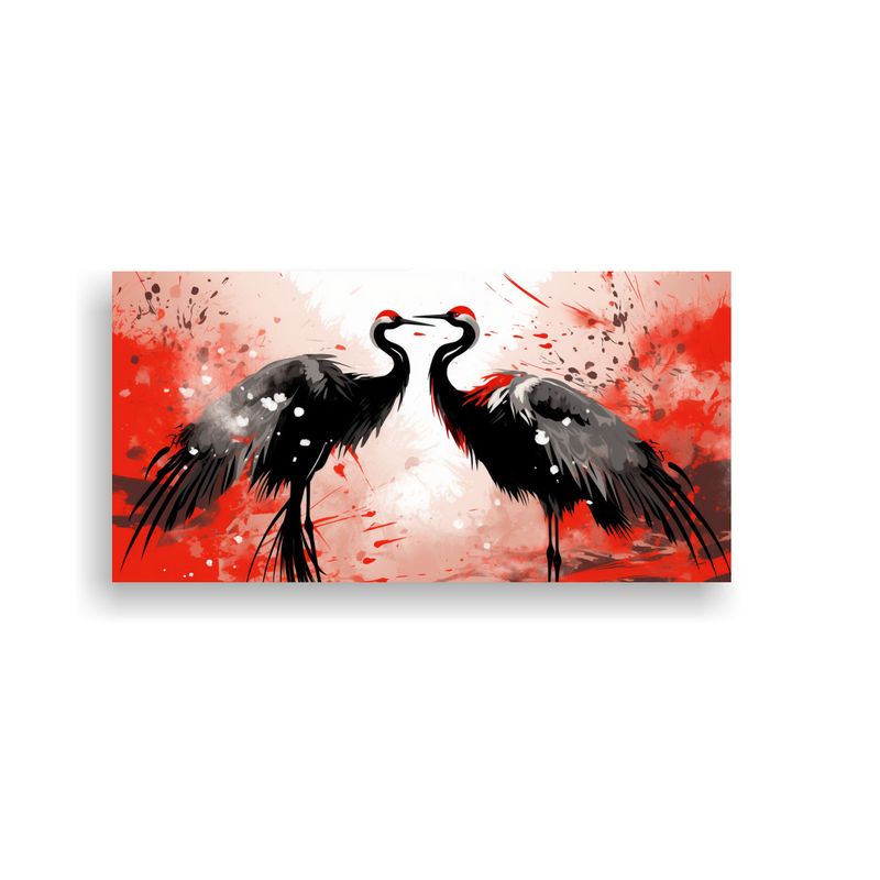 GENERICO - Cuadro Vintage Linda A Cranes Rojo Y Negro Arte 100x50 Cm