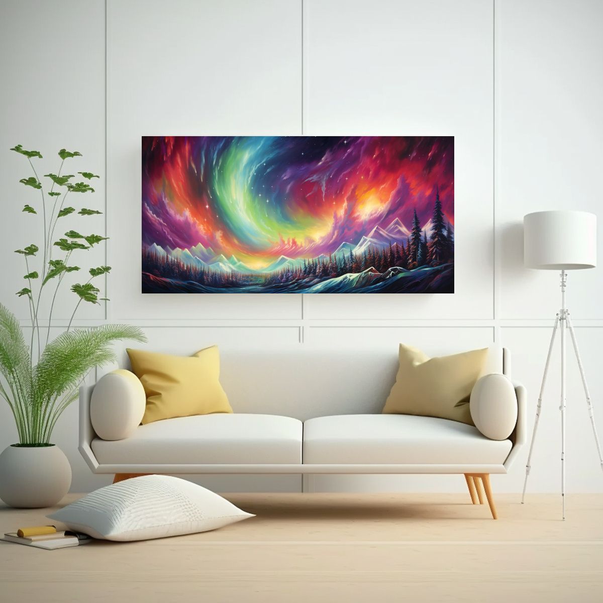 GENERICO - Cuadro Abstracto Inspirado En La Aurora Boreal Y 100x50 Cm