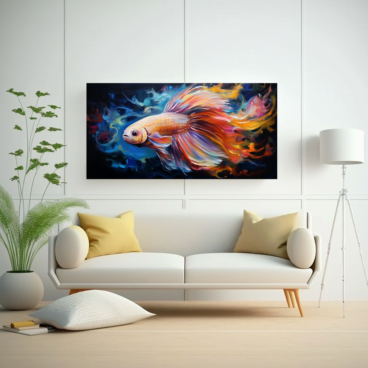 GENERICO - Cuadro Inspirador De Pez Betta En Estilo Pintura 60x30 Cm