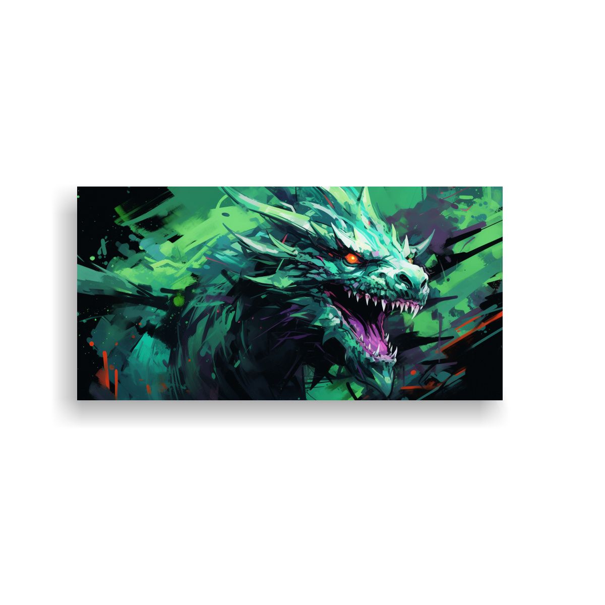 GENERICO - Pintura Lienzo Dragón Colores Vibrantes Verde 60x30 Cm