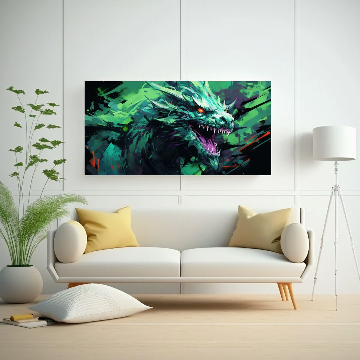 GENERICO - Pintura Lienzo Dragón Colores Vibrantes Verde 60x30 Cm