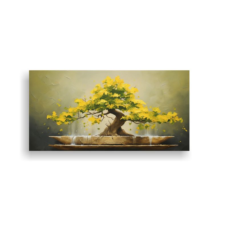 GENERICO - Tela En Bastidor Patron Ginkgo Biloba Bonsai 80x40 Cm