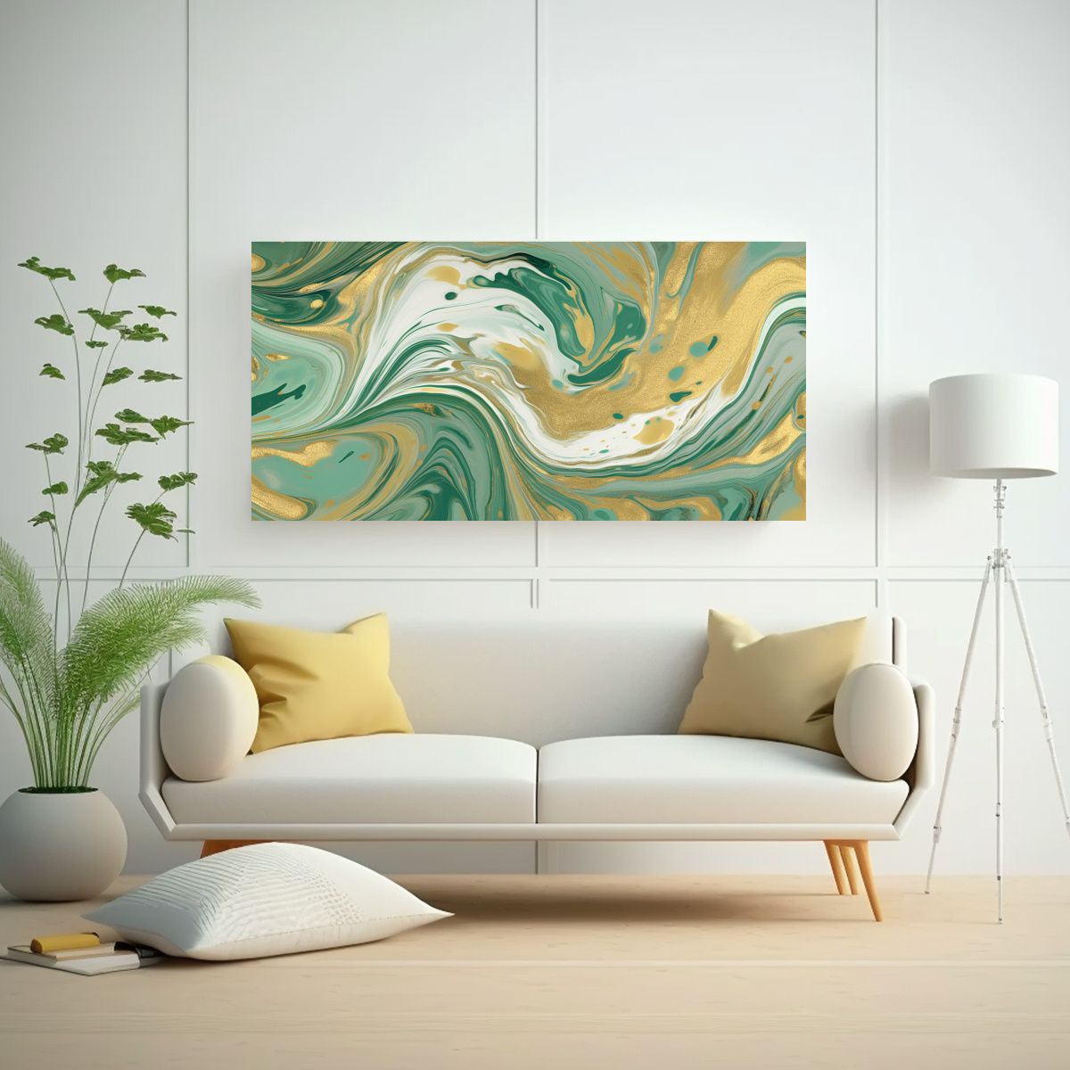 GENERICO - Pintura De Pared Mármol Verde Salvia Y Líneas 80x40 Cm