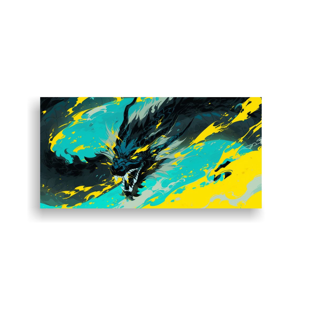 GENERICO - Cuadro Calidos Relieve Dragon Amarillo Y Turquesa 60x30 Cm