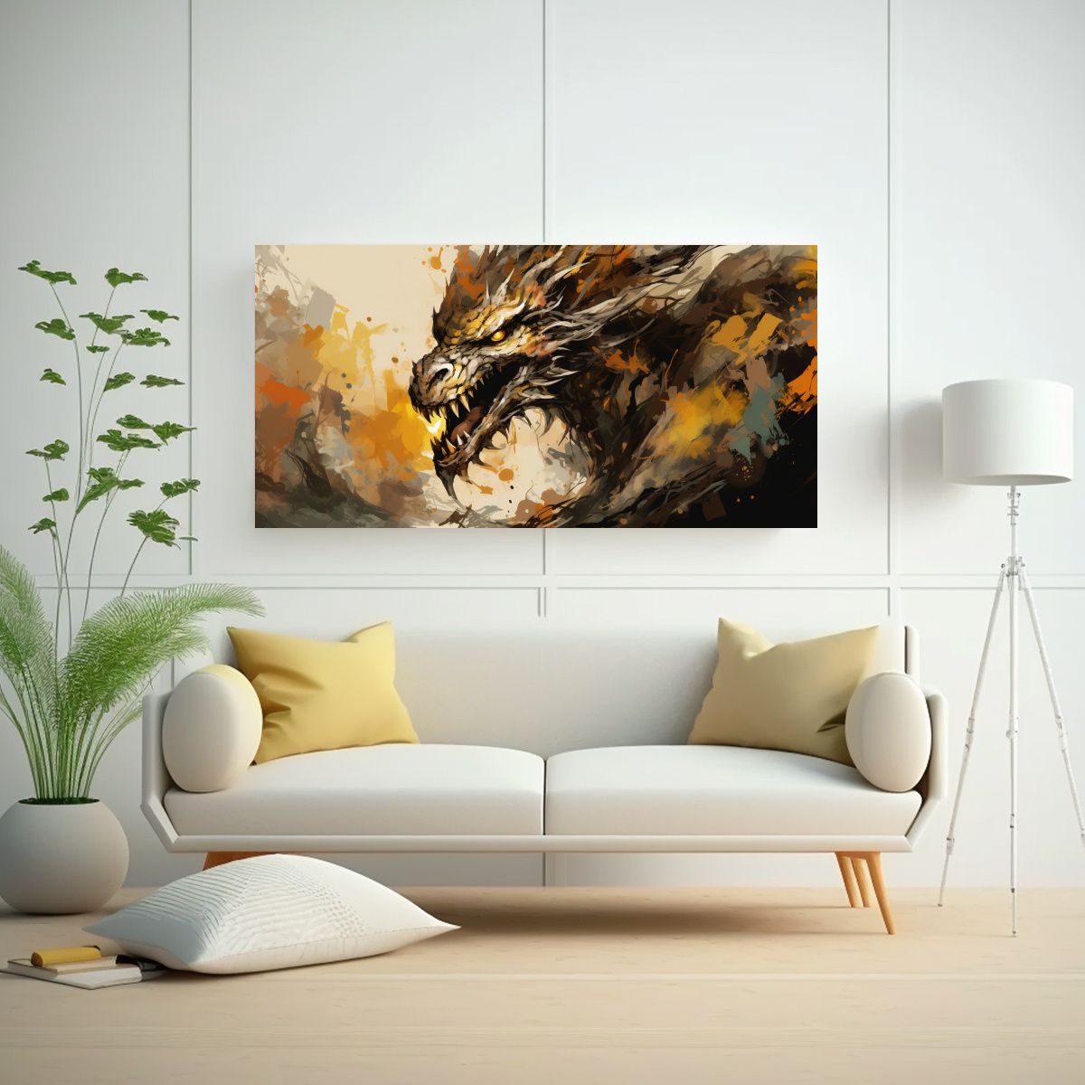 GENERICO - Pinturas Decorativas De Dragón En Tonos Marrón 100x50 Cm