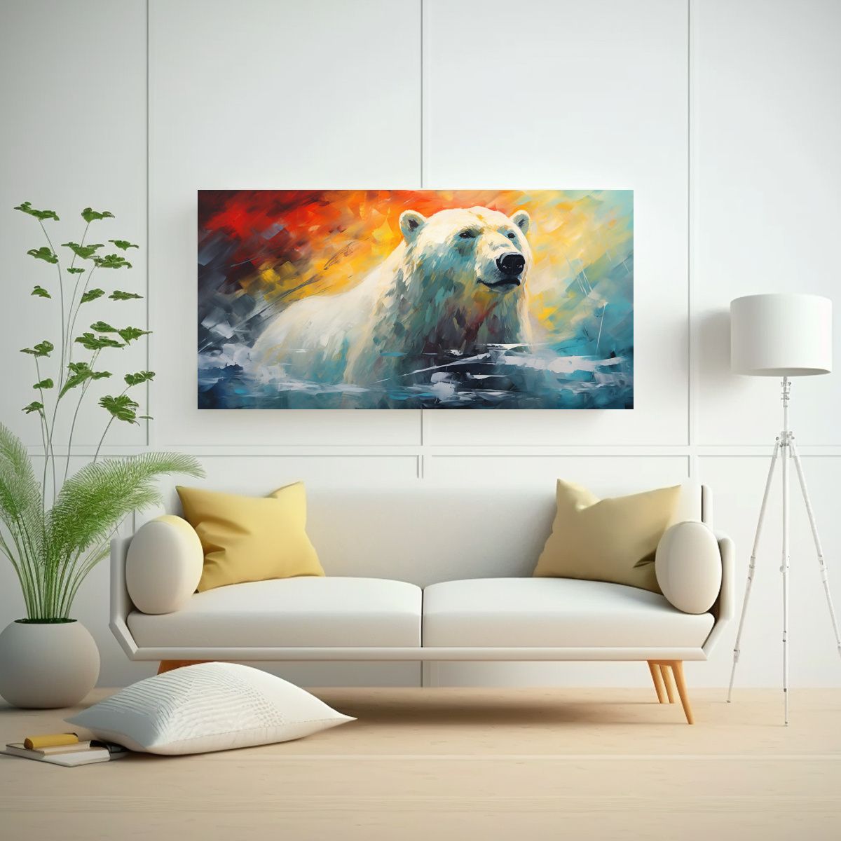 GENERICO - Pintura Al Estilo óleo Vintage De Oso Polar En 100x50 Cm.