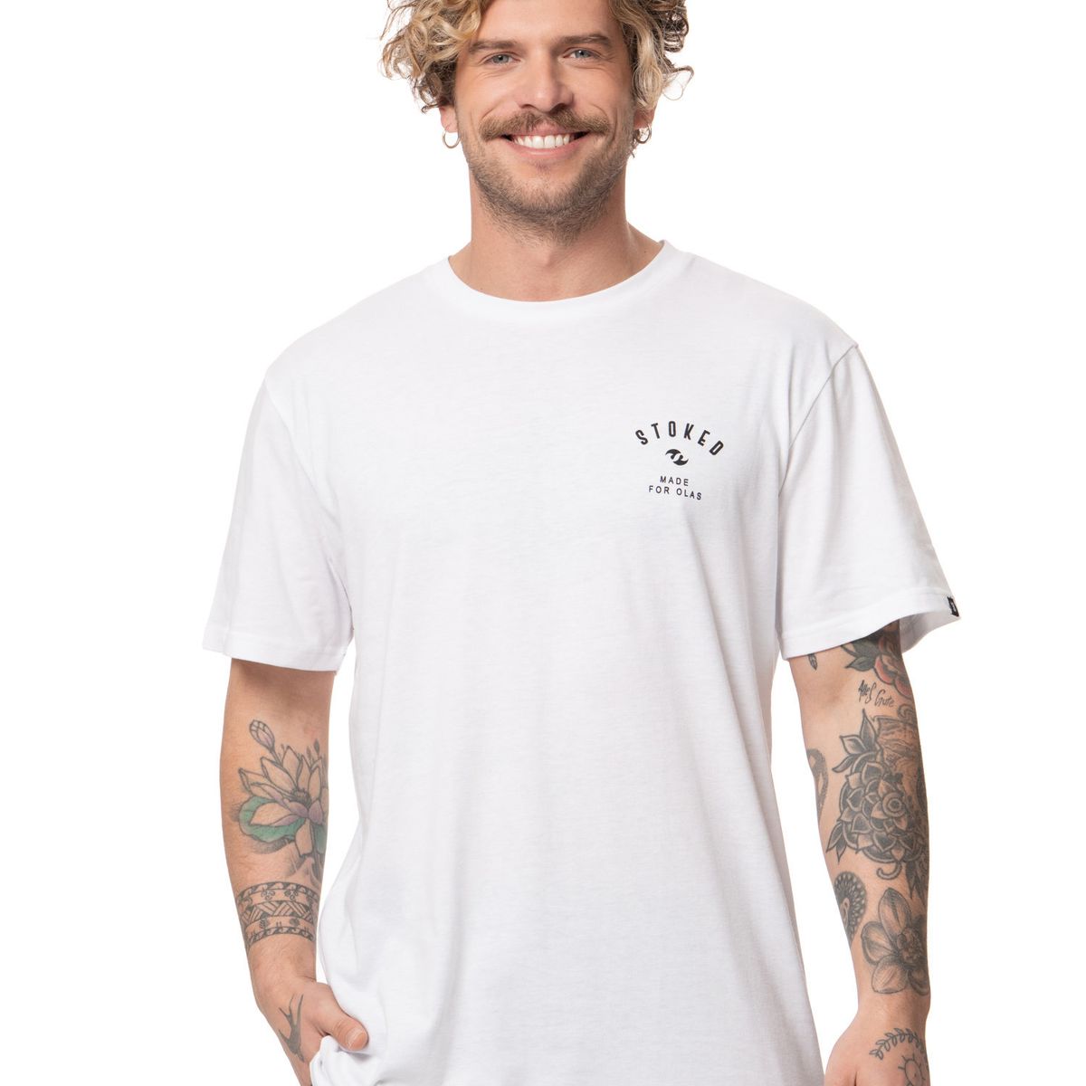 STOKED - Polera Hombre Logo Blanco Stoked