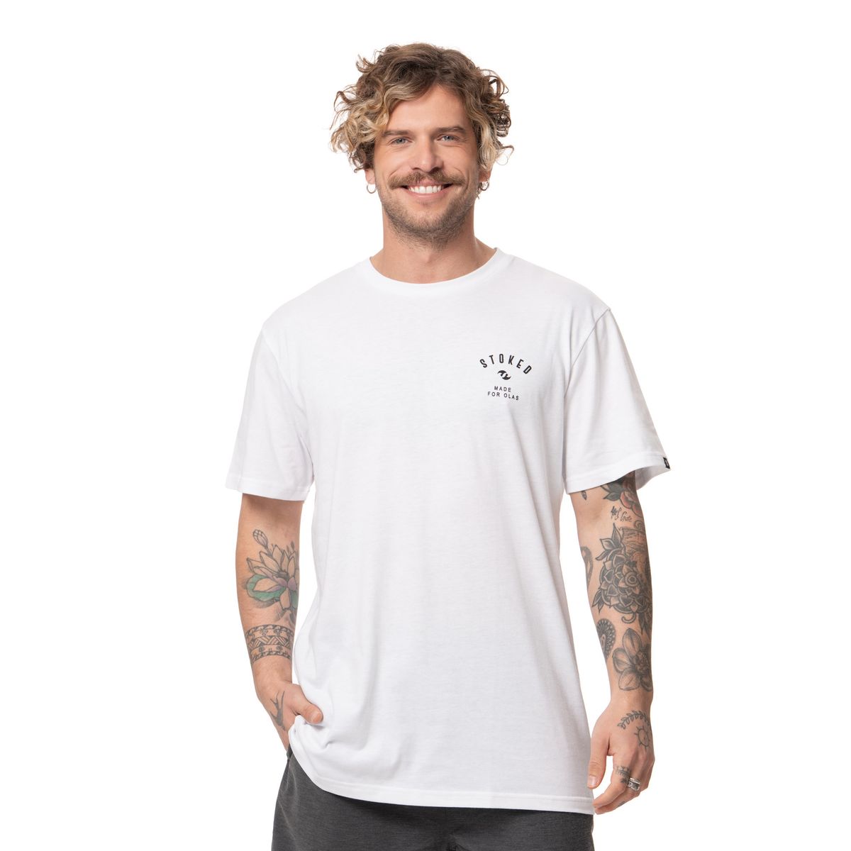STOKED - Polera Hombre Logo Blanco Stoked