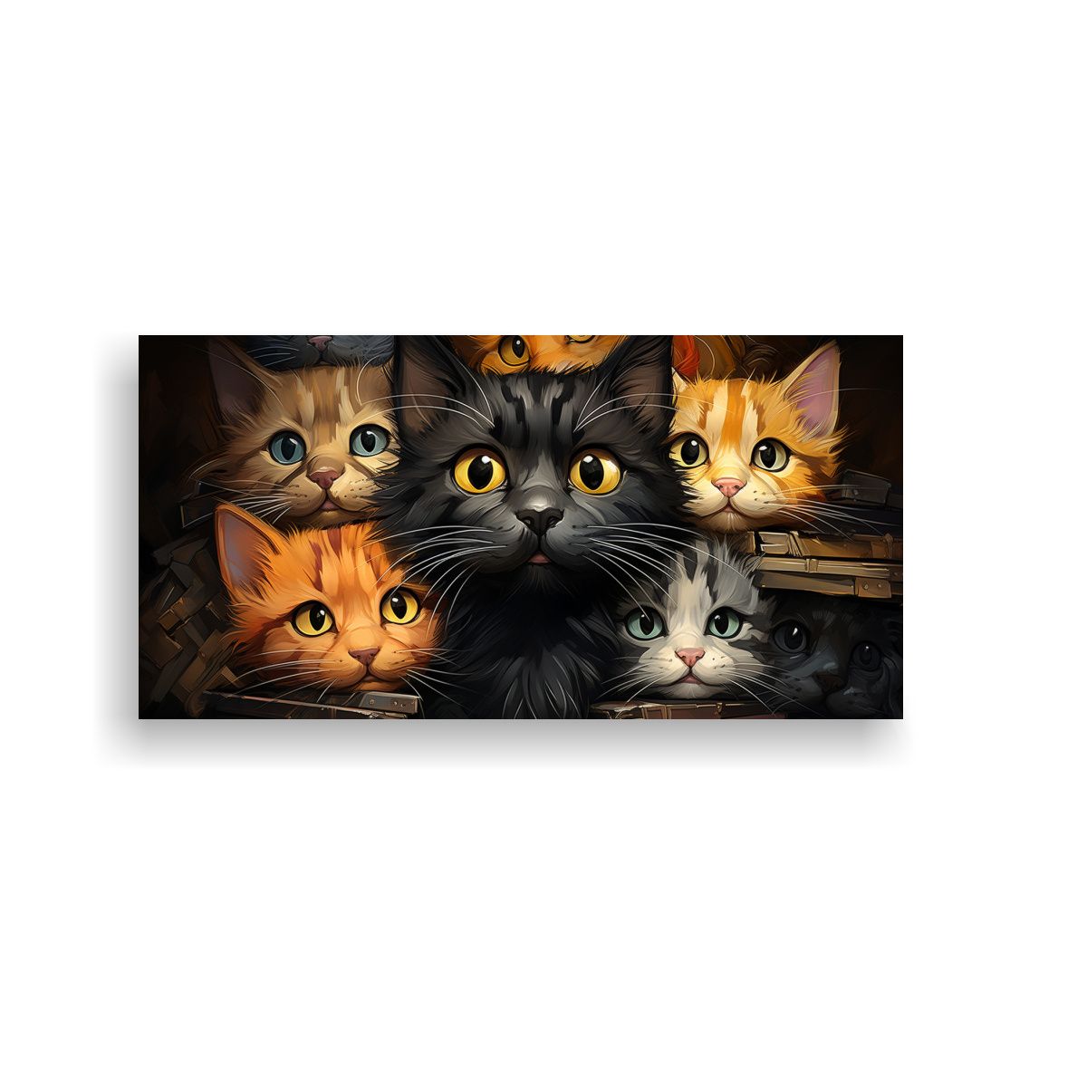 GENERICO - Cuadro De Gatos De Colores Sobre Fondo Naranja 60x30 Cm