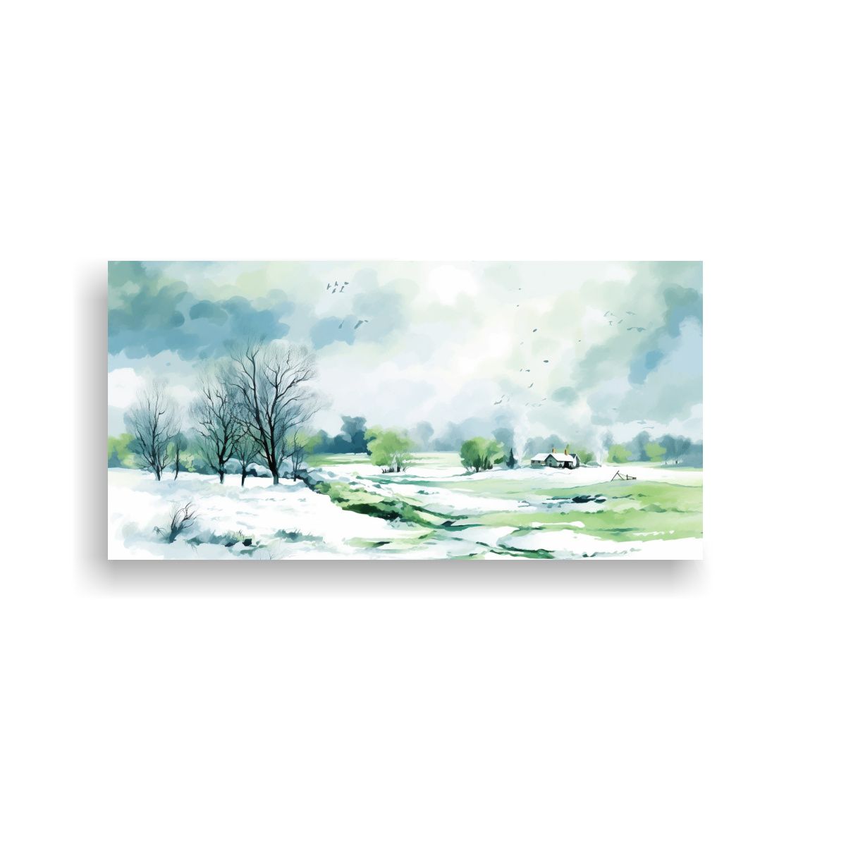 GENERICO - Paisaje Invernal Moderno Con Colores Verdes Neo 100x50 Cm