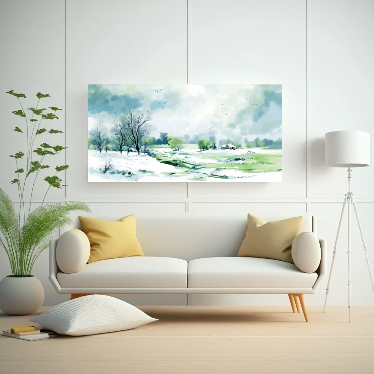 GENERICO - Paisaje Invernal Moderno Con Colores Verdes Neo 100x50 Cm