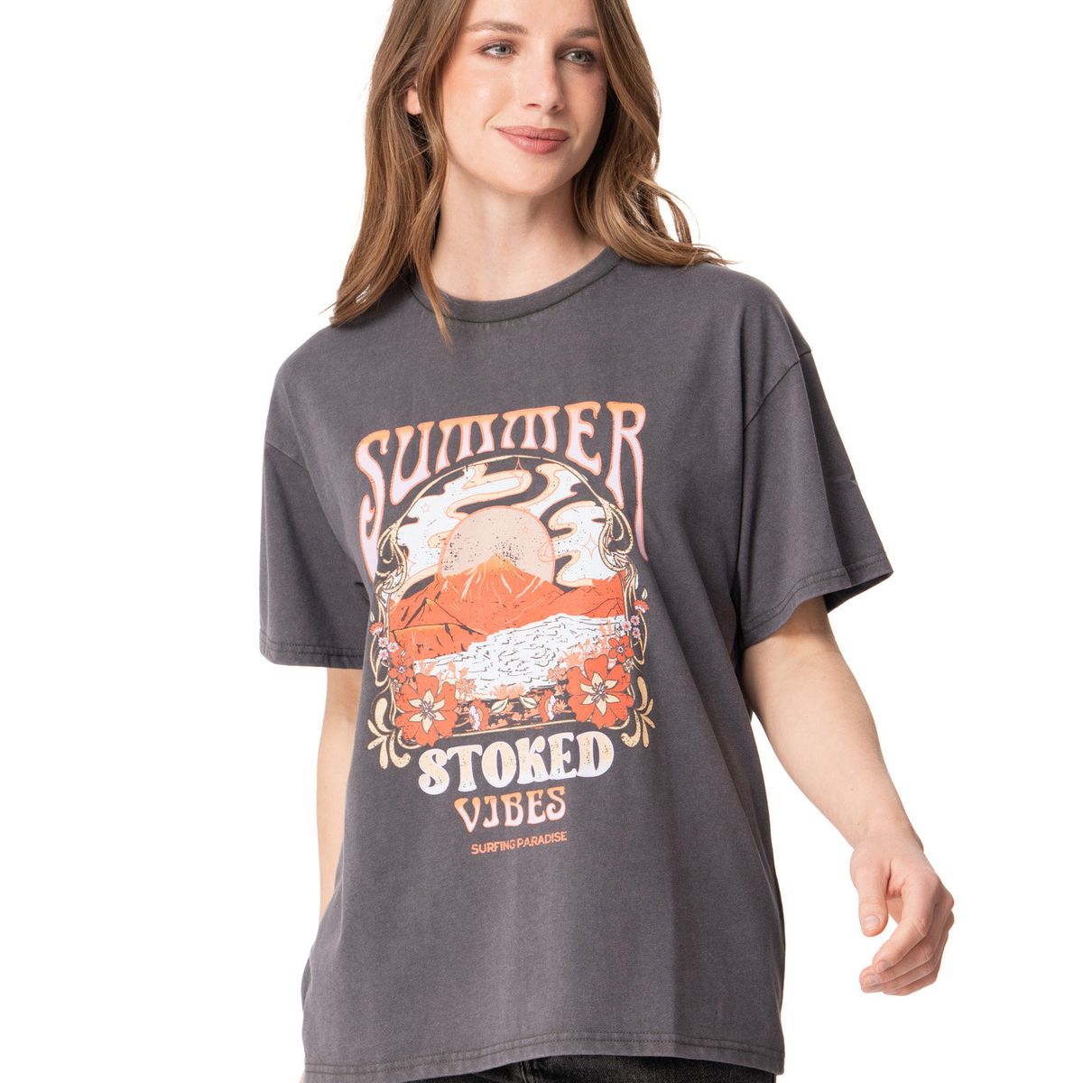 STOKED - Polera Mujer Sunshine Gris Stoked