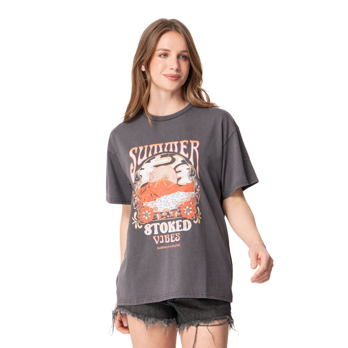 STOKED - Polera Mujer Sunshine Gris Stoked