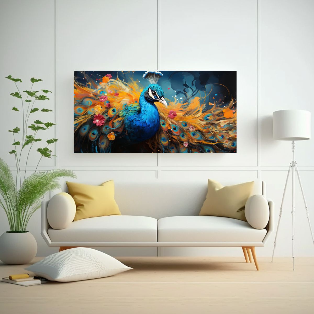 GENERICO - Pintura Decorativa Simétrica Aves En Colores 80x40 Cm