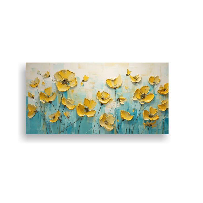 GENERICO - Pintura De Flores Amarillo Y Turquesa En Lienzo 60x30 Cm
