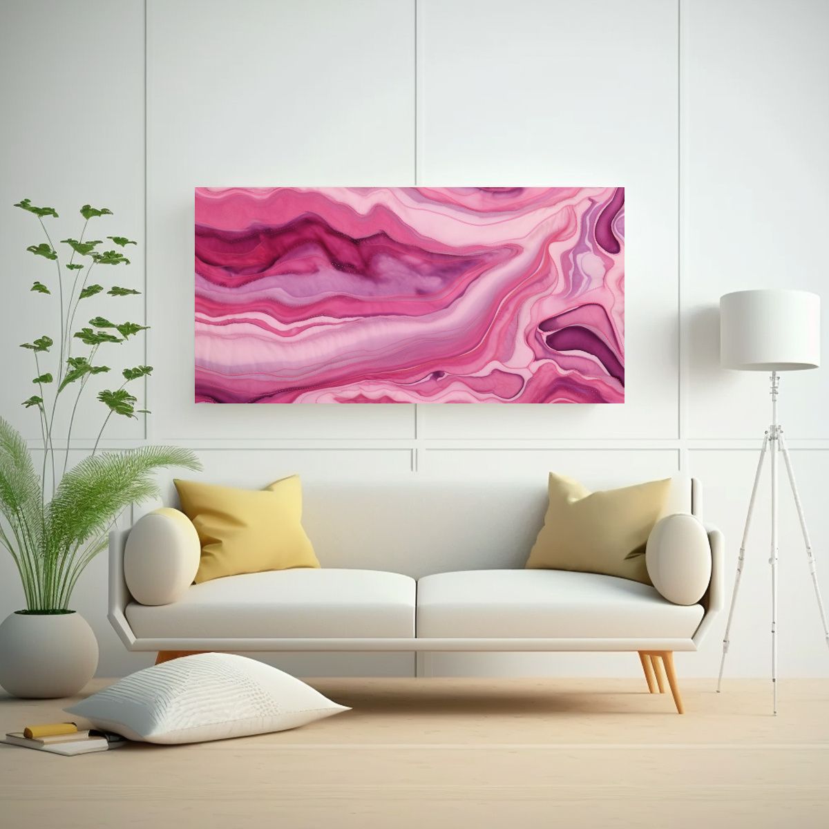 GENERICO - Cuadro Moderno Habitación Rosa Ondulado 80x40 Cm