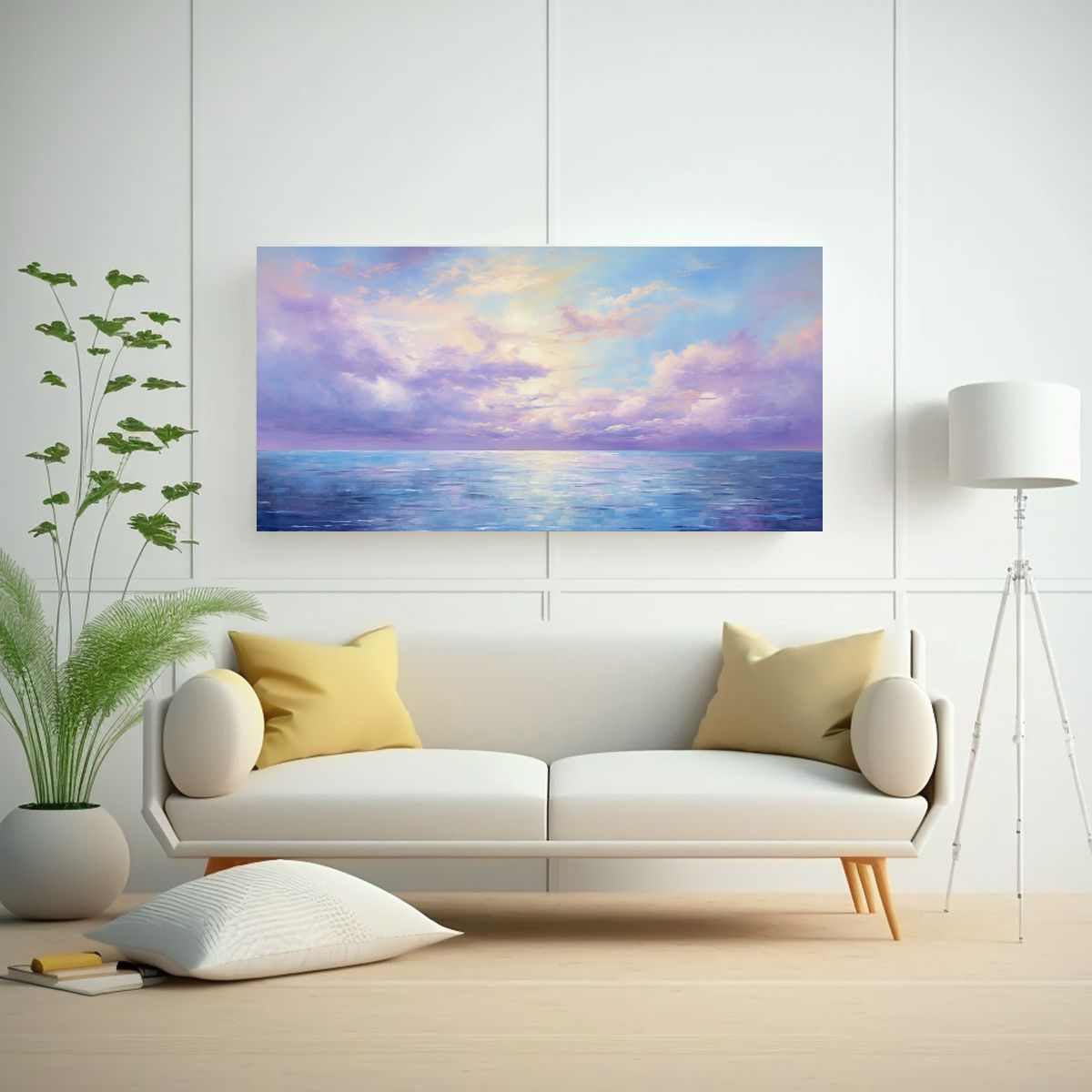 GENERICO - Cuadro Abstracto Mar Y Cielo En Tonos Morados 100x50 Cm.