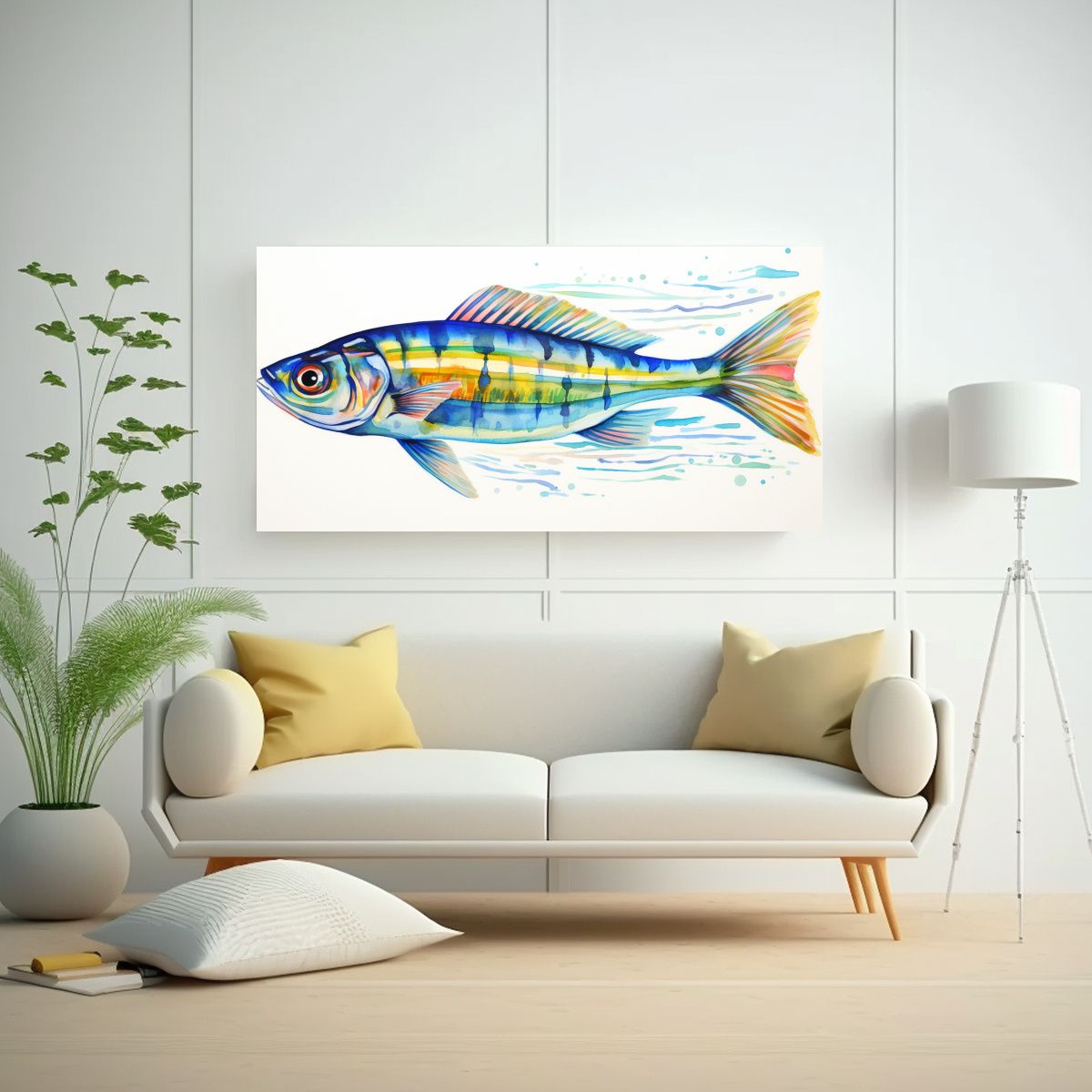 GENERICO - Cuadro Surrealista De Zebrafish En Acuarela 100x50 Cm.