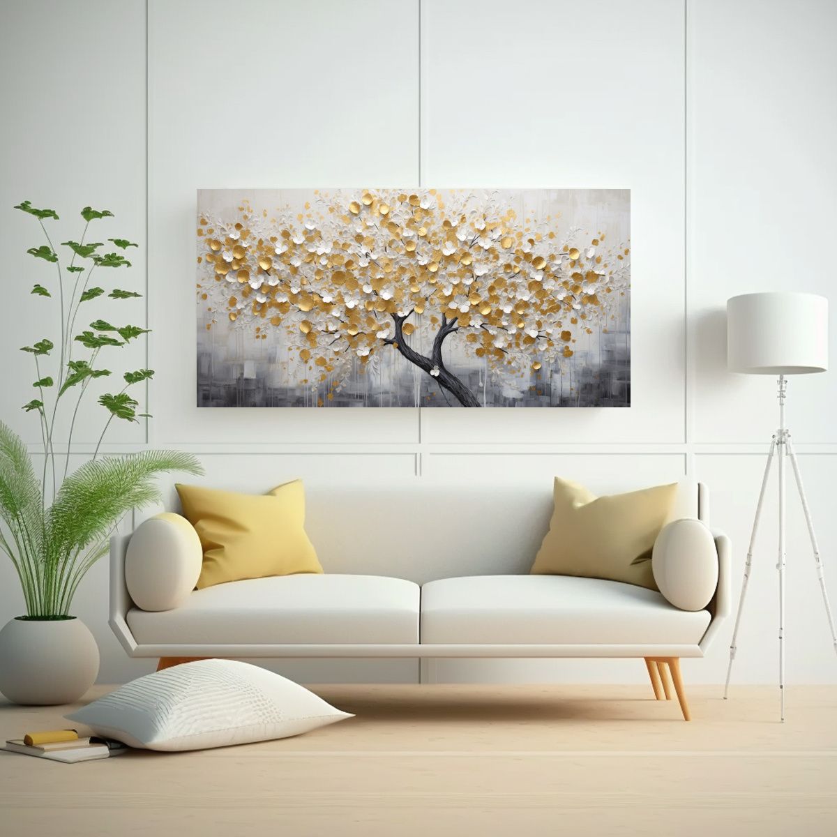 GENERICO - Pintura Decorativa En Blanco Y Amarillo Con 80x40 Cm