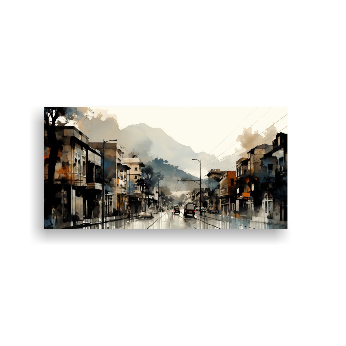 GENERICO - Pintura En Tela De Santiago En Acuarelas Y Negro 100x50 Cm