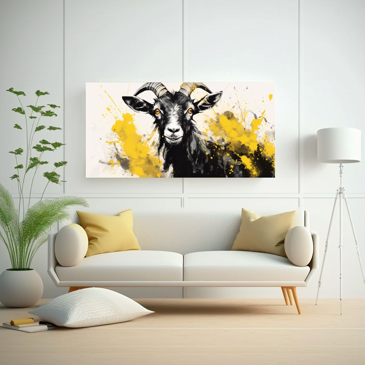 GENERICO - Pintura Original Cabra En Acuarelas Y Colores 80x40 Cm