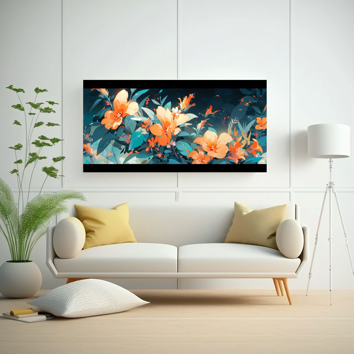 GENERICO - Cuadro Tela Canvas Calma Turquesa Y Naranja 60x30 Cm