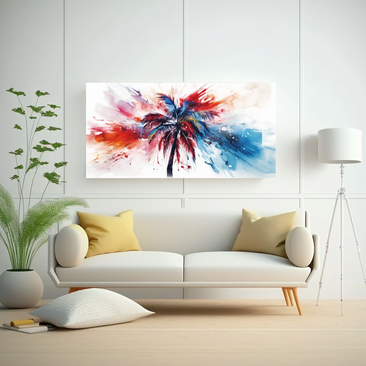 GENERICO - Pintura Abstracta De Palmera Con Colores Rojo Y 80x40 Cm