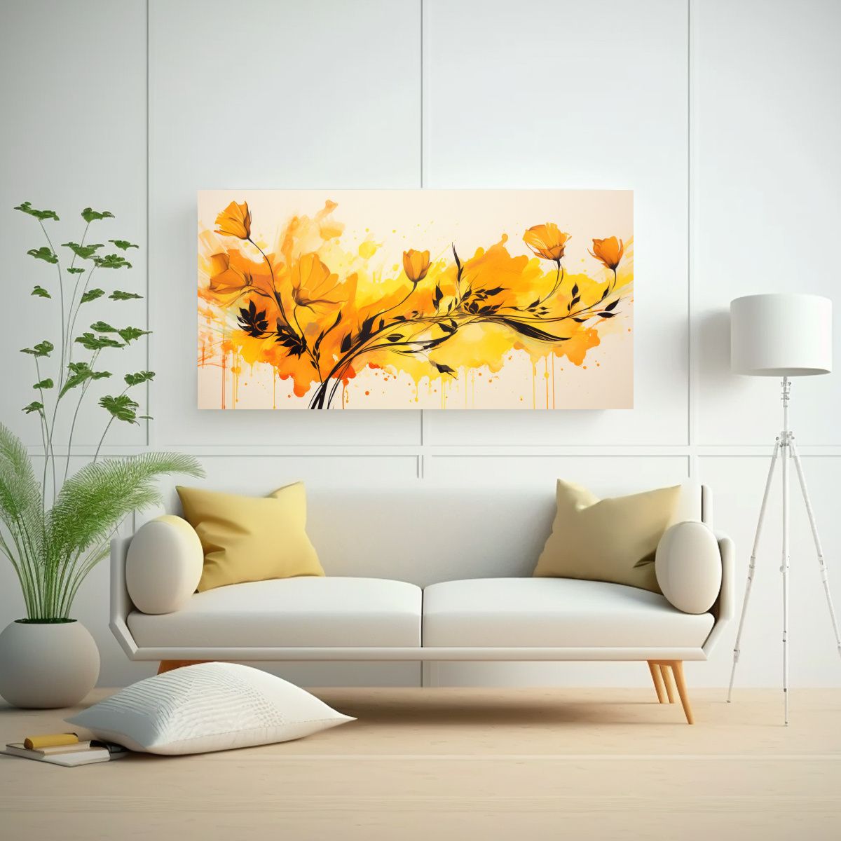 GENERICO - Figuras Amarillo Y Naranja En Ambiente Neonoir En 100x50 Cm