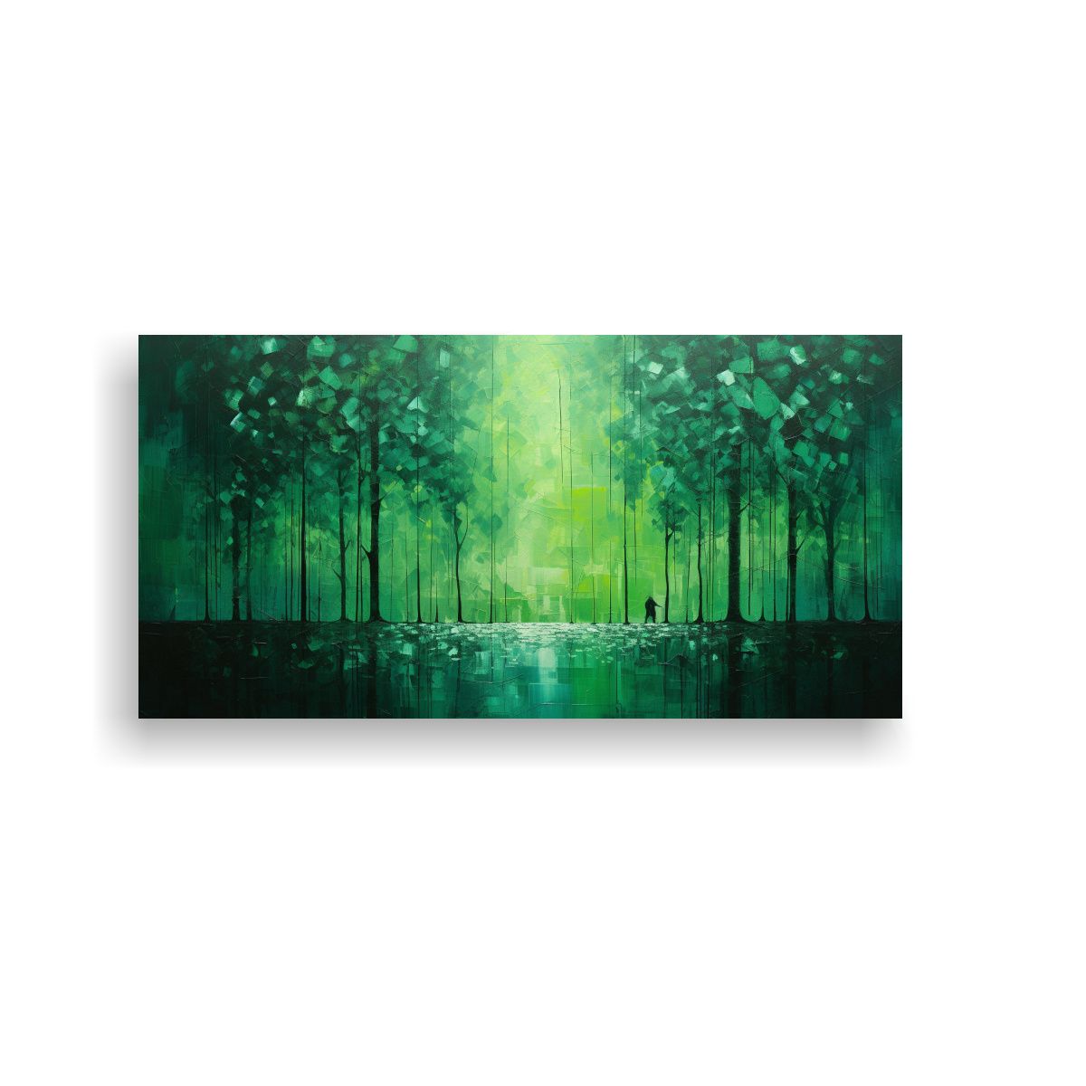 GENERICO - Cuadro Abstracto Verde Que Evoca Un Bosque Echoes 60x30 Cm