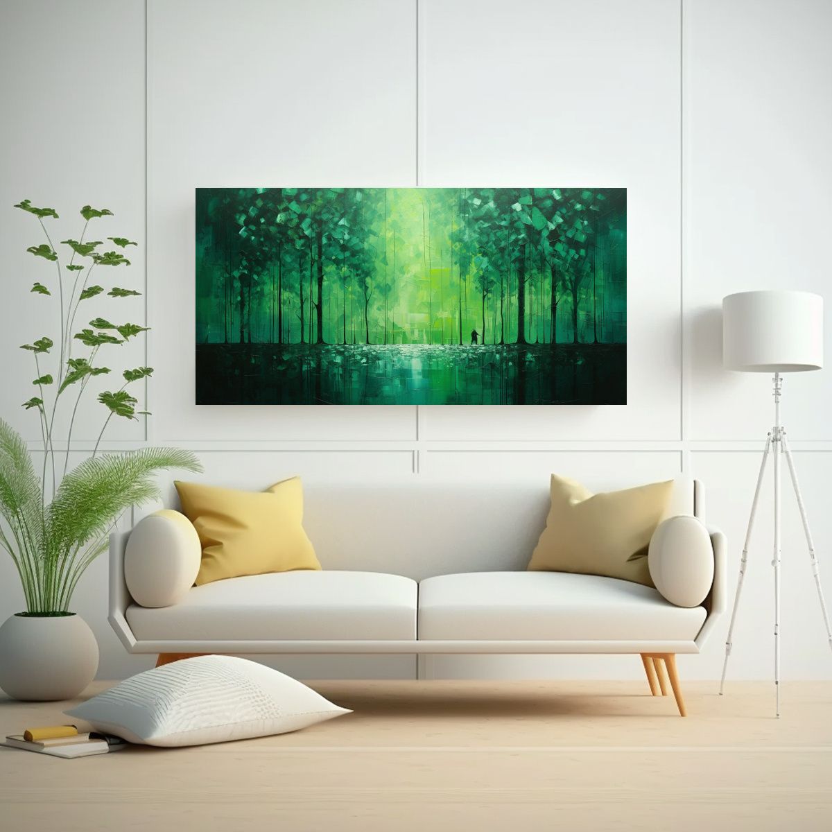 GENERICO - Cuadro Abstracto Verde Que Evoca Un Bosque Echoes 60x30 Cm