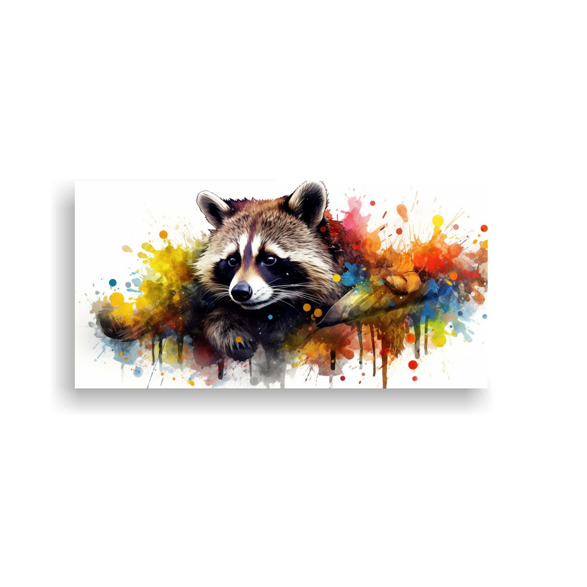 GENERICO - Cuadro Raccoon Movimiento Colorido Acuarela 21 60x30 Cm