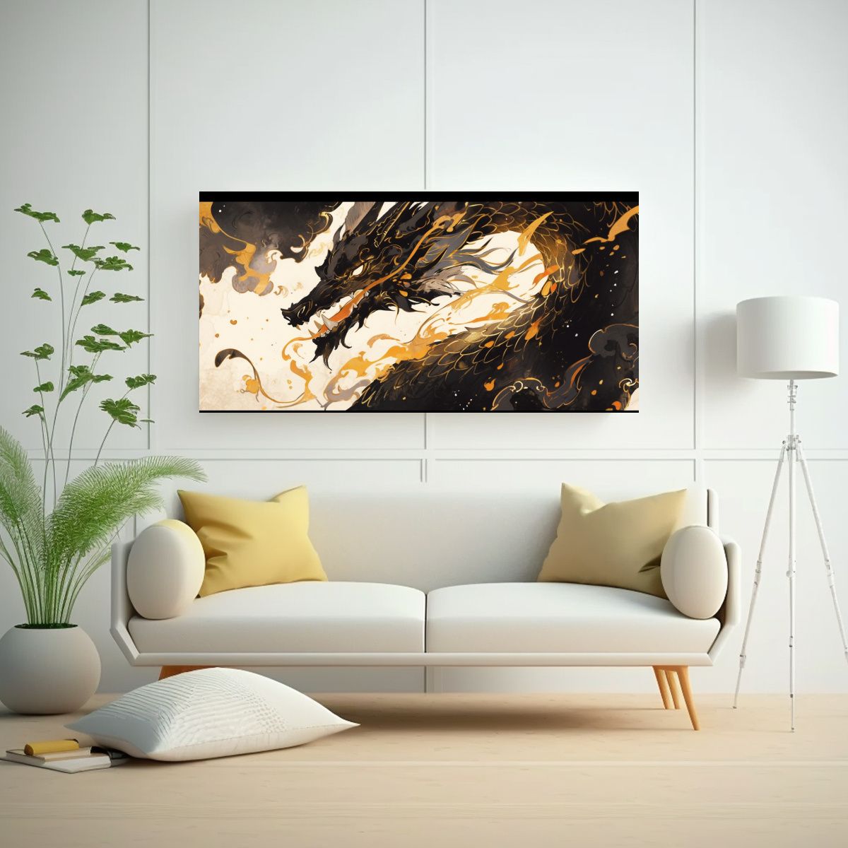 GENERICO - Cuadro Creativo Dragón En Acuarelas Y Tonos 100x50 Cm