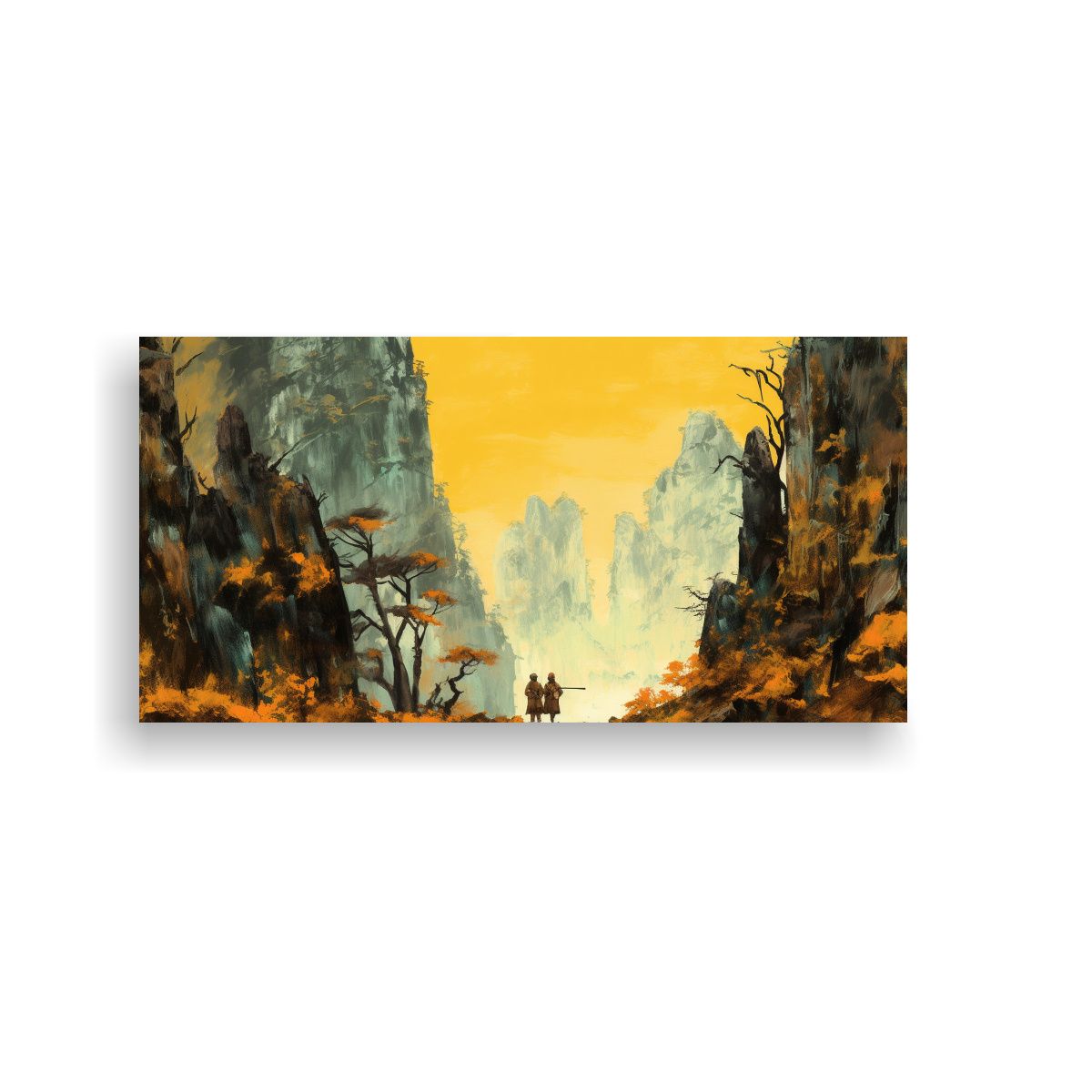 GENERICO - Pintura Amarilla En Lienzo Con Montaña Amarilla 80x40 Cm