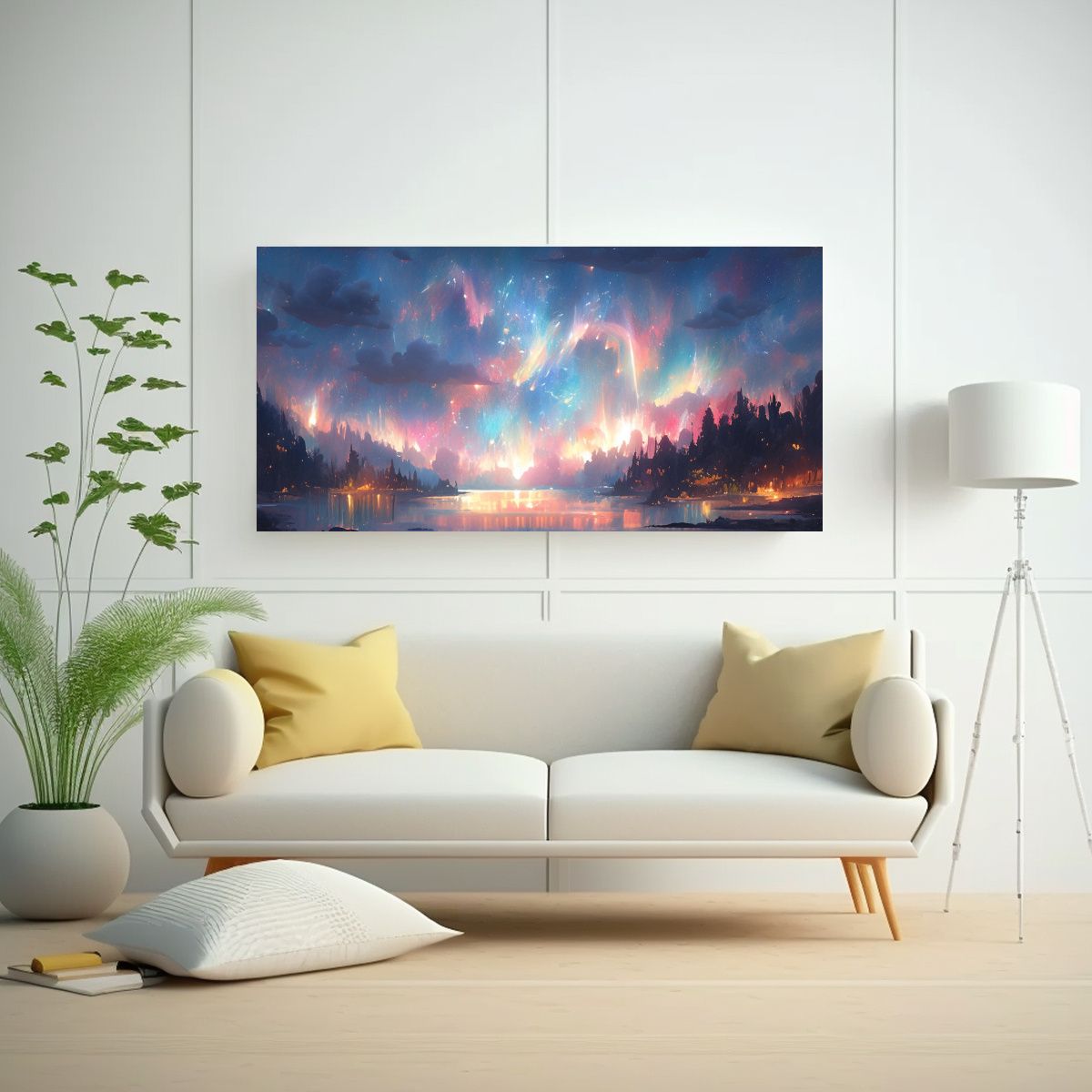 GENERICO - Cuadro Abstracto De Pared Aurora Boreal Con 60x30 Cm