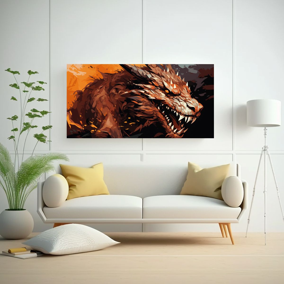 GENERICO - Cuadros Decorativos Dragón En Tonos Marrón Y 100x50 Cm