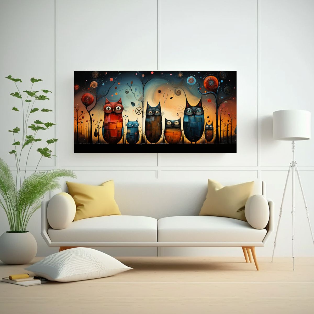 GENERICO - Cuadros De Tela Con Intenso Patrón De Gatos Y 80x40 Cm