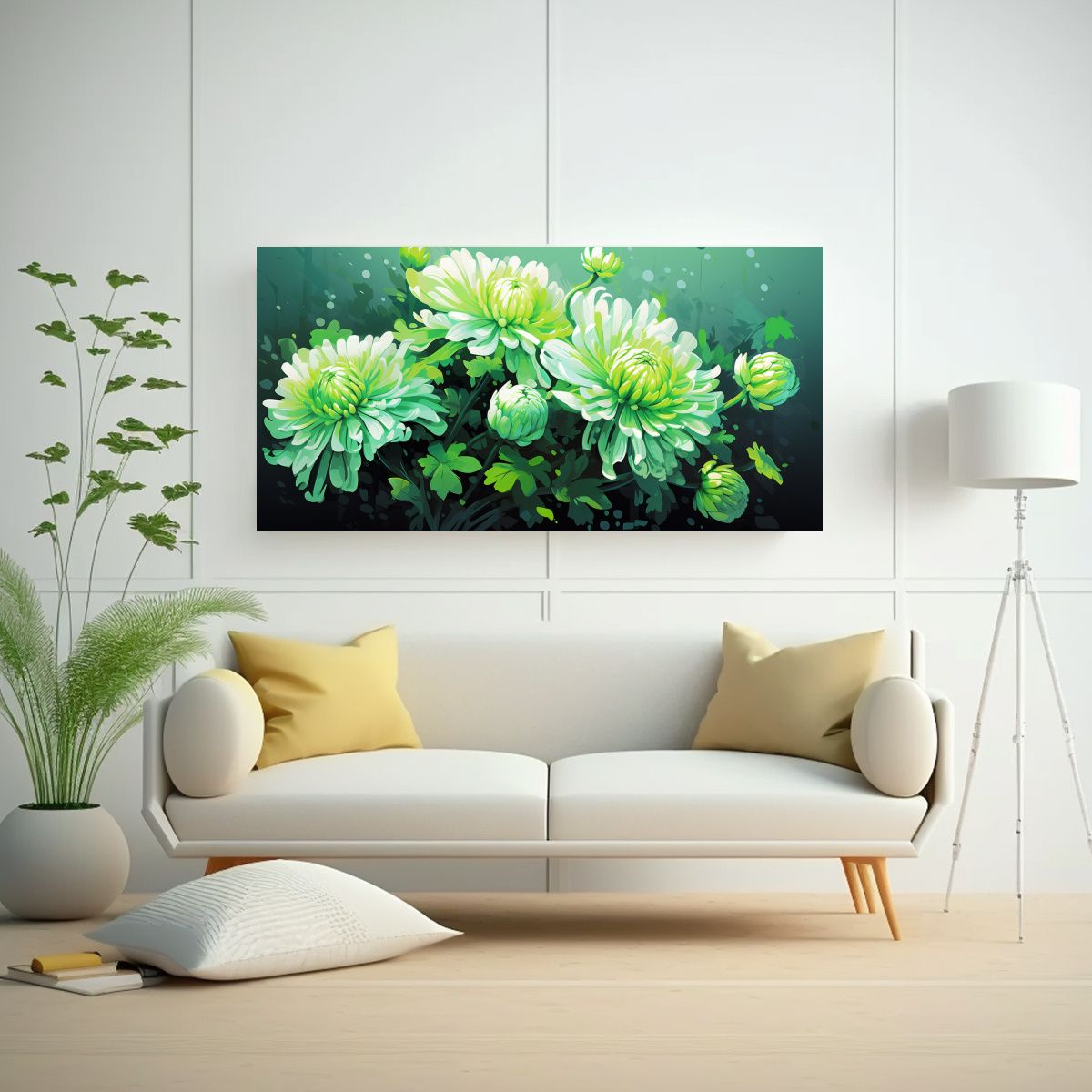 GENERICO - Cuadro Horizontal Obra Maestra De Crisantemos En 60x30 Cm