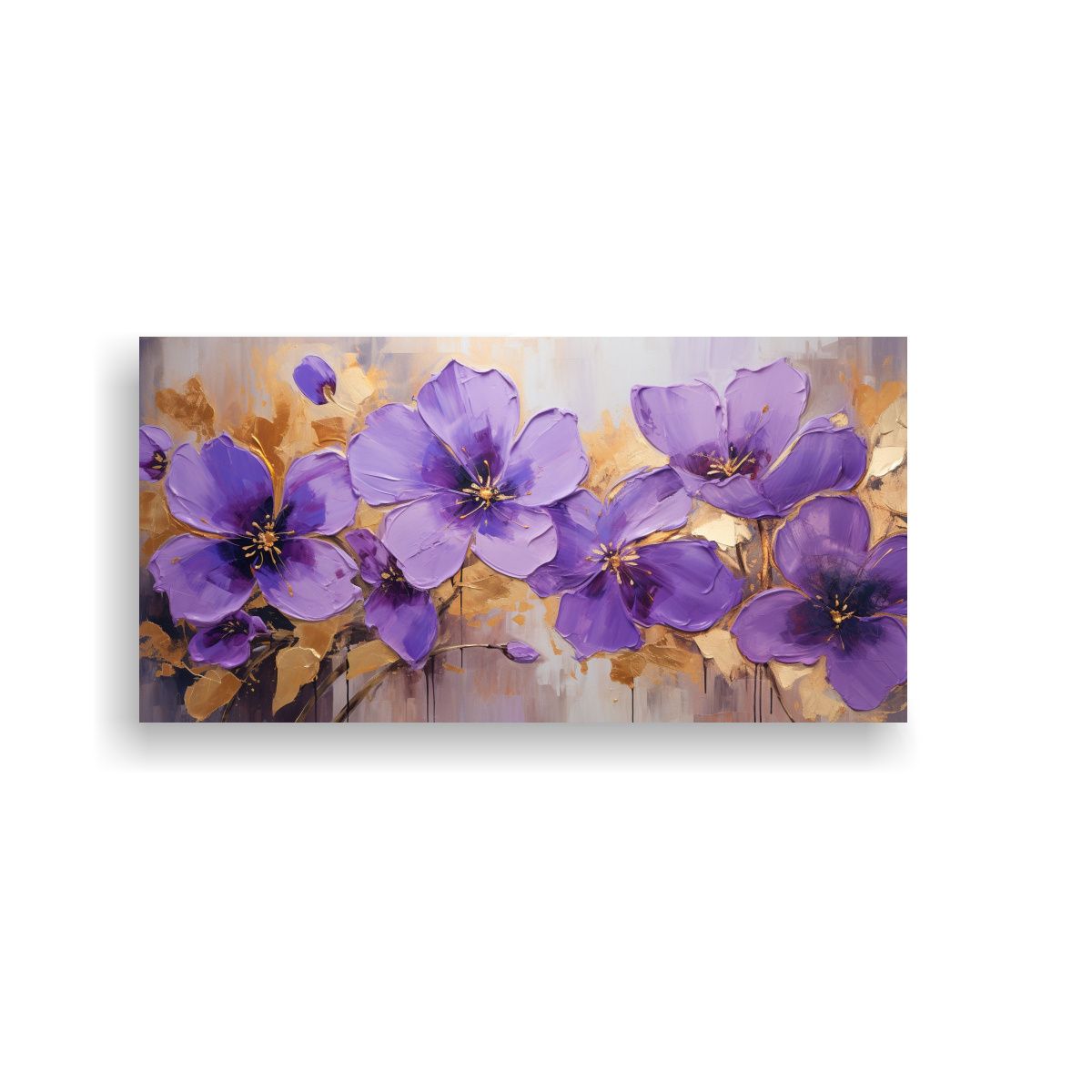 GENERICO - Pintura Juvenil De Flores Moradas Y Doradas En 100x50 Cm