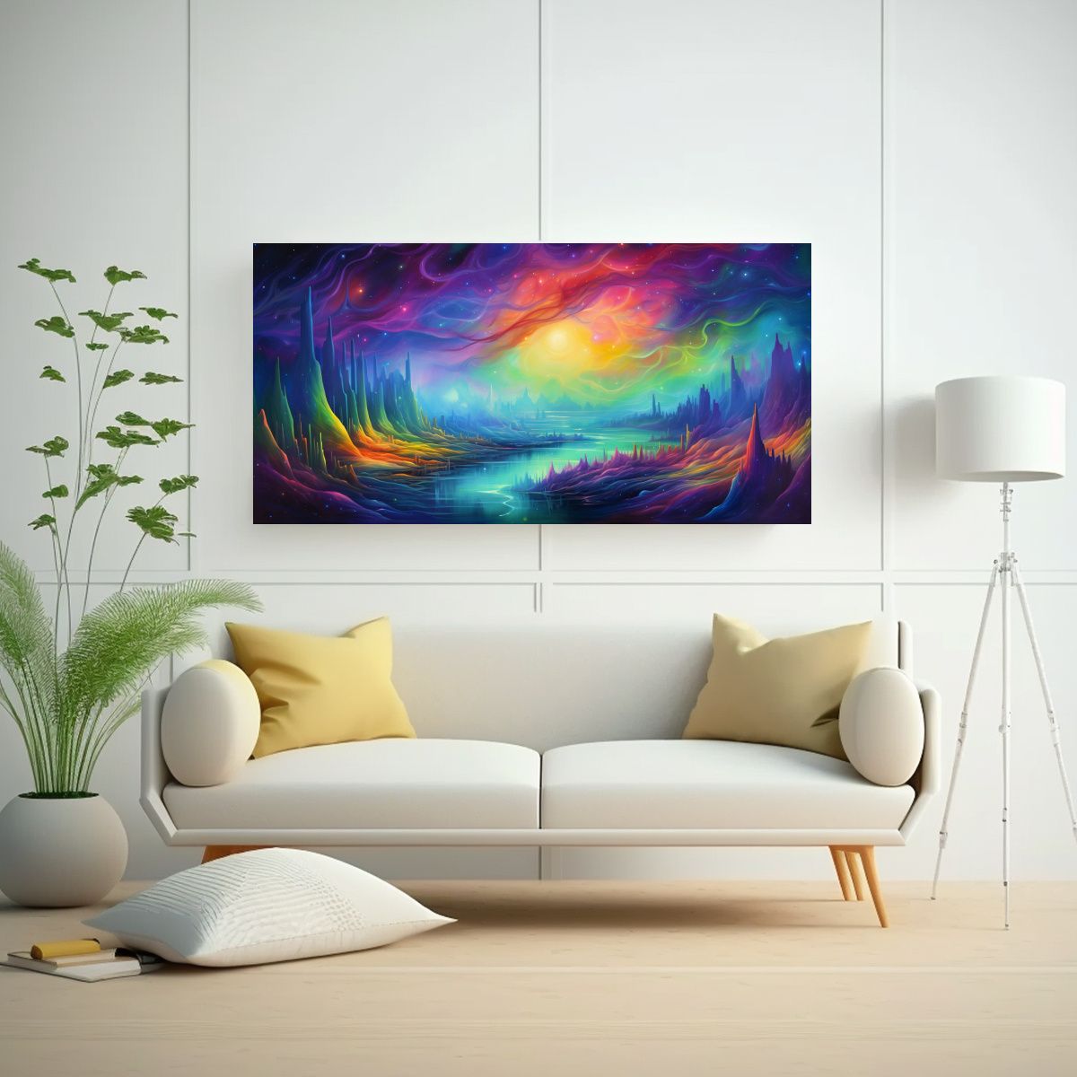 GENERICO - Cuadro Forma Aurora Boreal Con Colores Arcoíris 80x40 Cm