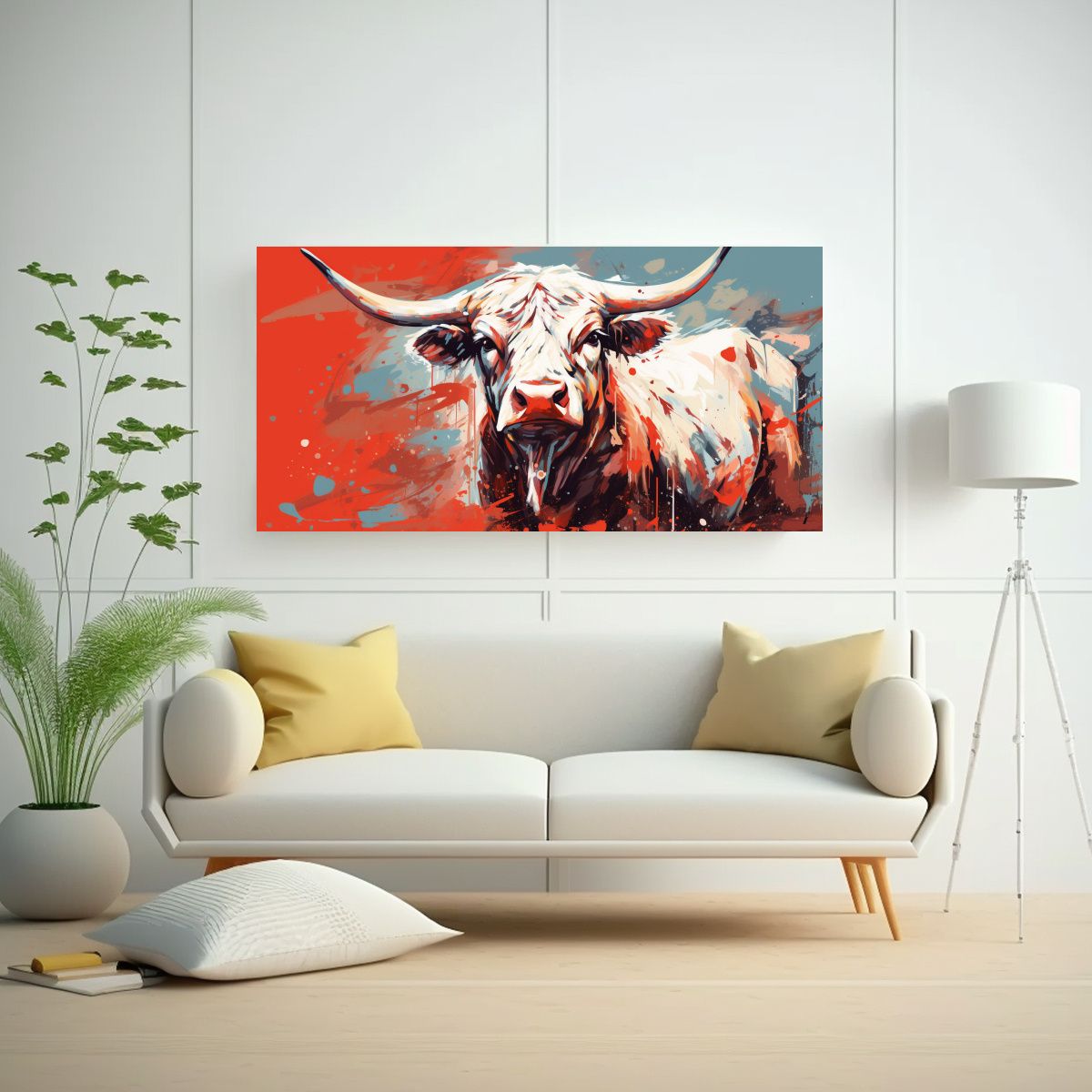 GENERICO - Pintura Surrealista De Una Vaca Angus En Blanco Y 80x40 Cm